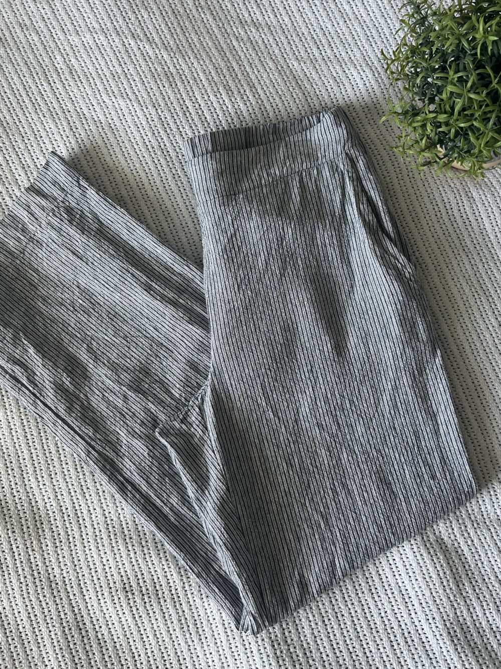 High Rise Striped Linen Blend Pants